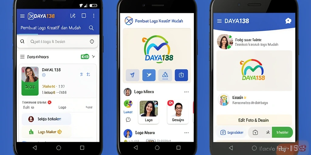 Antarmuka aplikasi DAYA138 dengan fitur pembuat logo.
