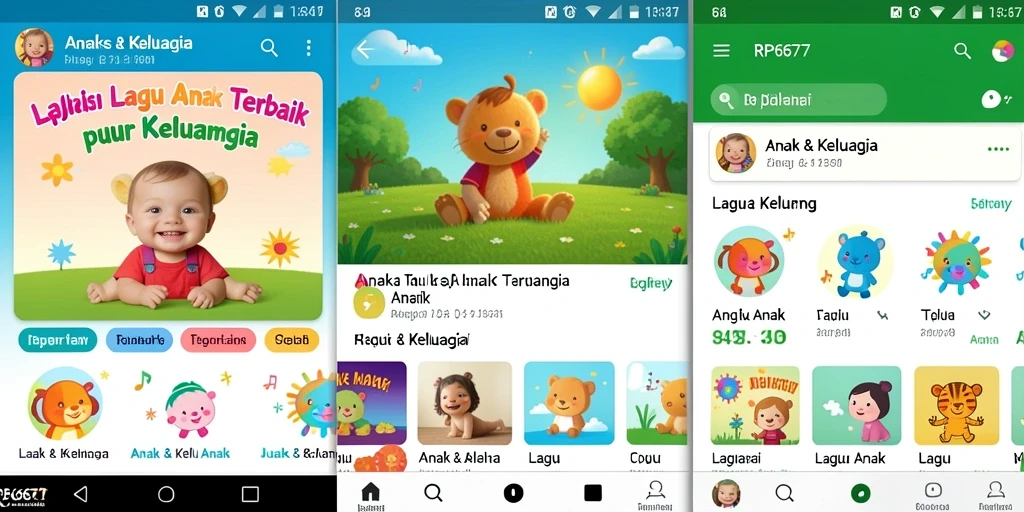 Antarmuka aplikasi RP6677 dengan berbagai lagu anak yang ceria.