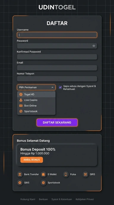 Tampilan halaman daftar udintogel