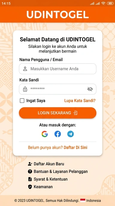 Tampilan halaman login udintogel